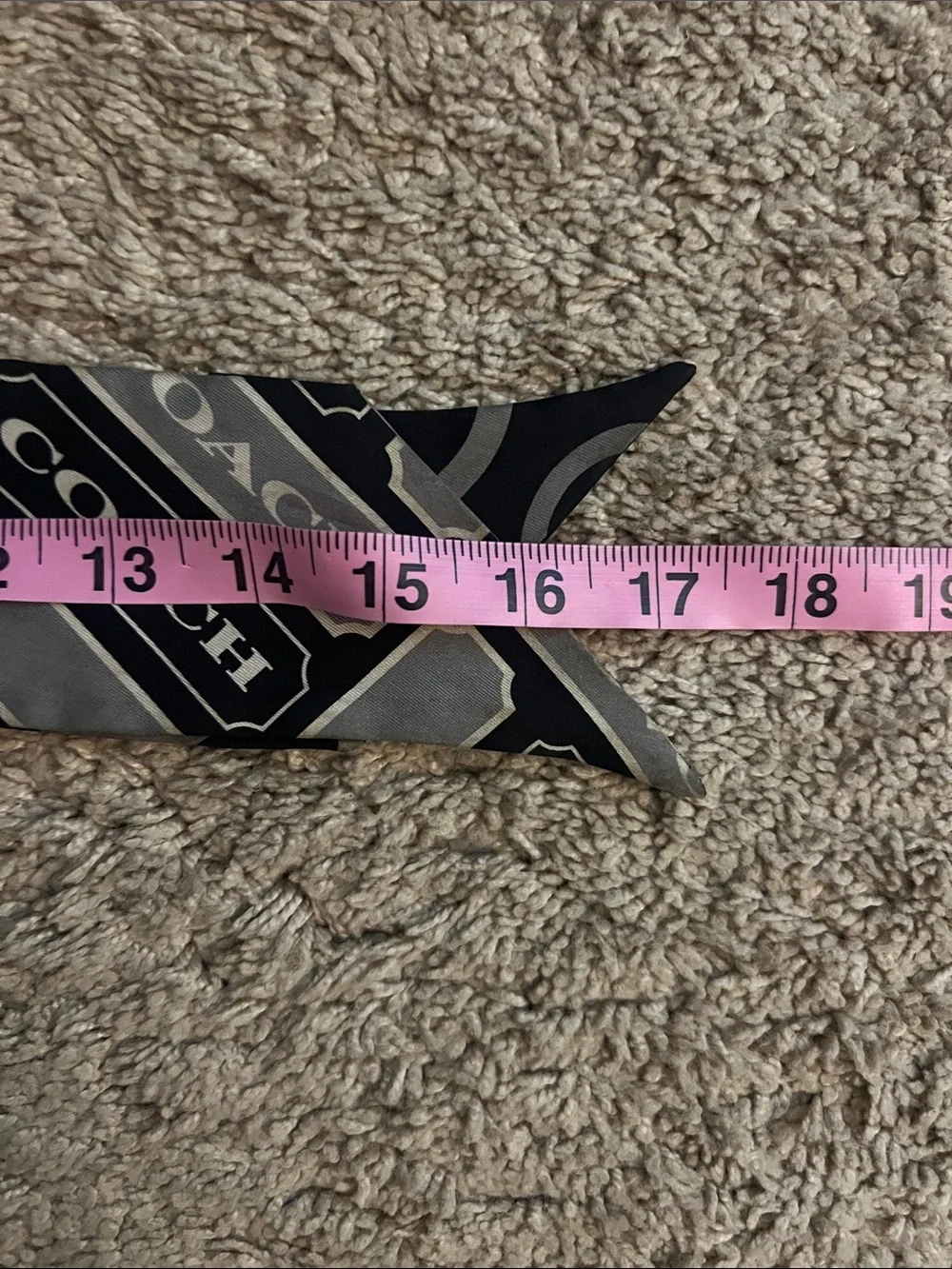 Coach Signature Logo Silk Skinny Scarf Bag Scarf Black and Gray
